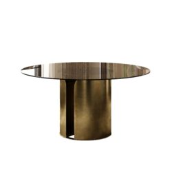 Round Dining Table Set With Glass Top, Suitable For Kitchen (1 Table With 4 Chairs) - Brown