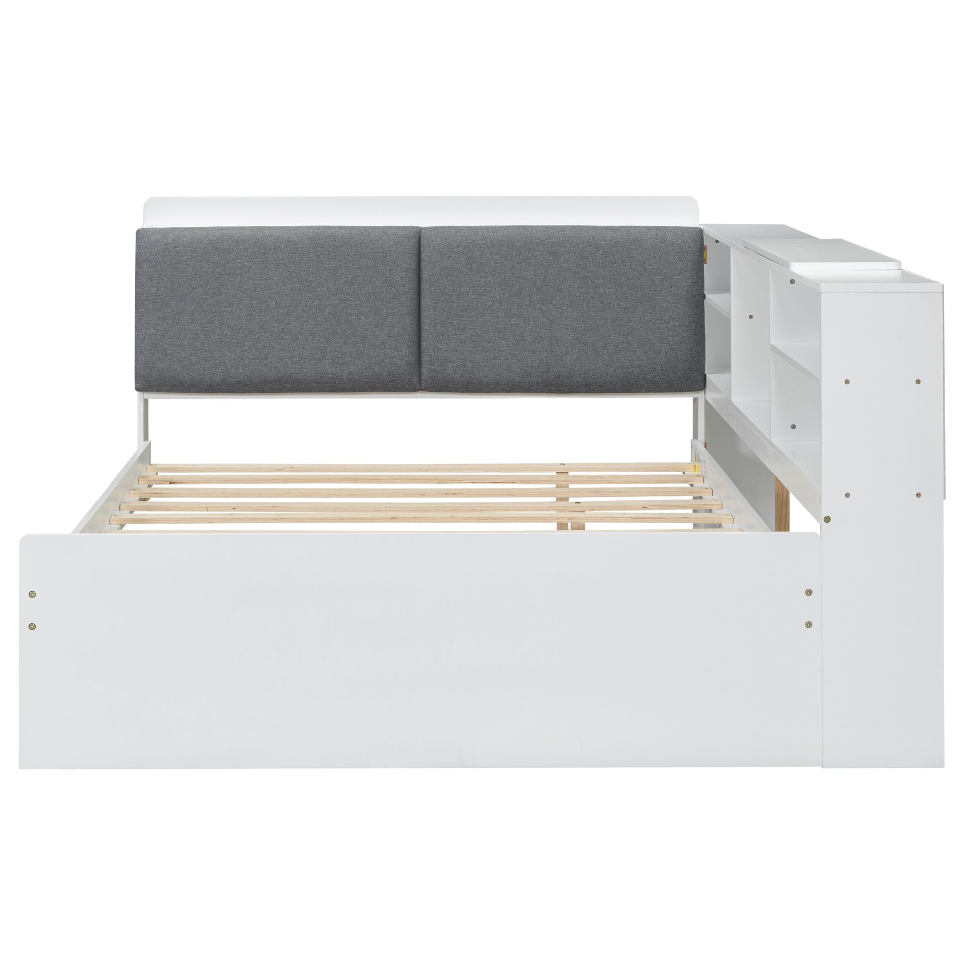 Full Size Platform Bed With Trundle, Shelves, And Storage Headboard - White - Image 15