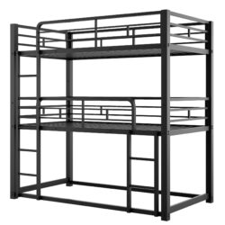 Twin Size Triple Bunk Bed Sturdy 3 Bed Stack With Dual Ladders, Heavy Duty Steel Frame, Space Saving Design - Black