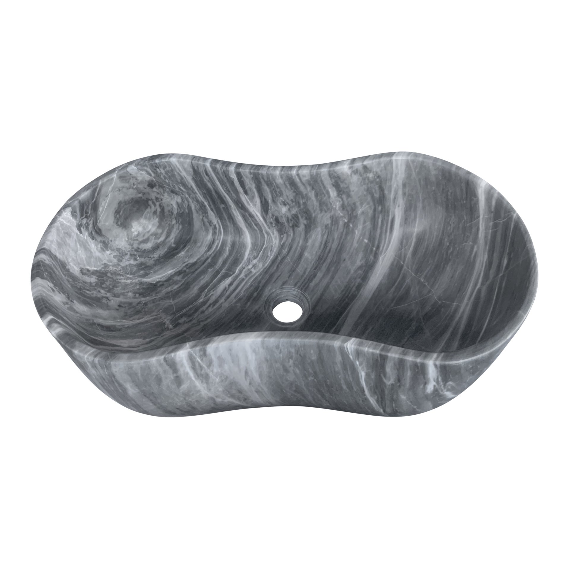 Bathroom Vessel Sink, Wavy Design, Semi Polished Surface - Gray - Image 9