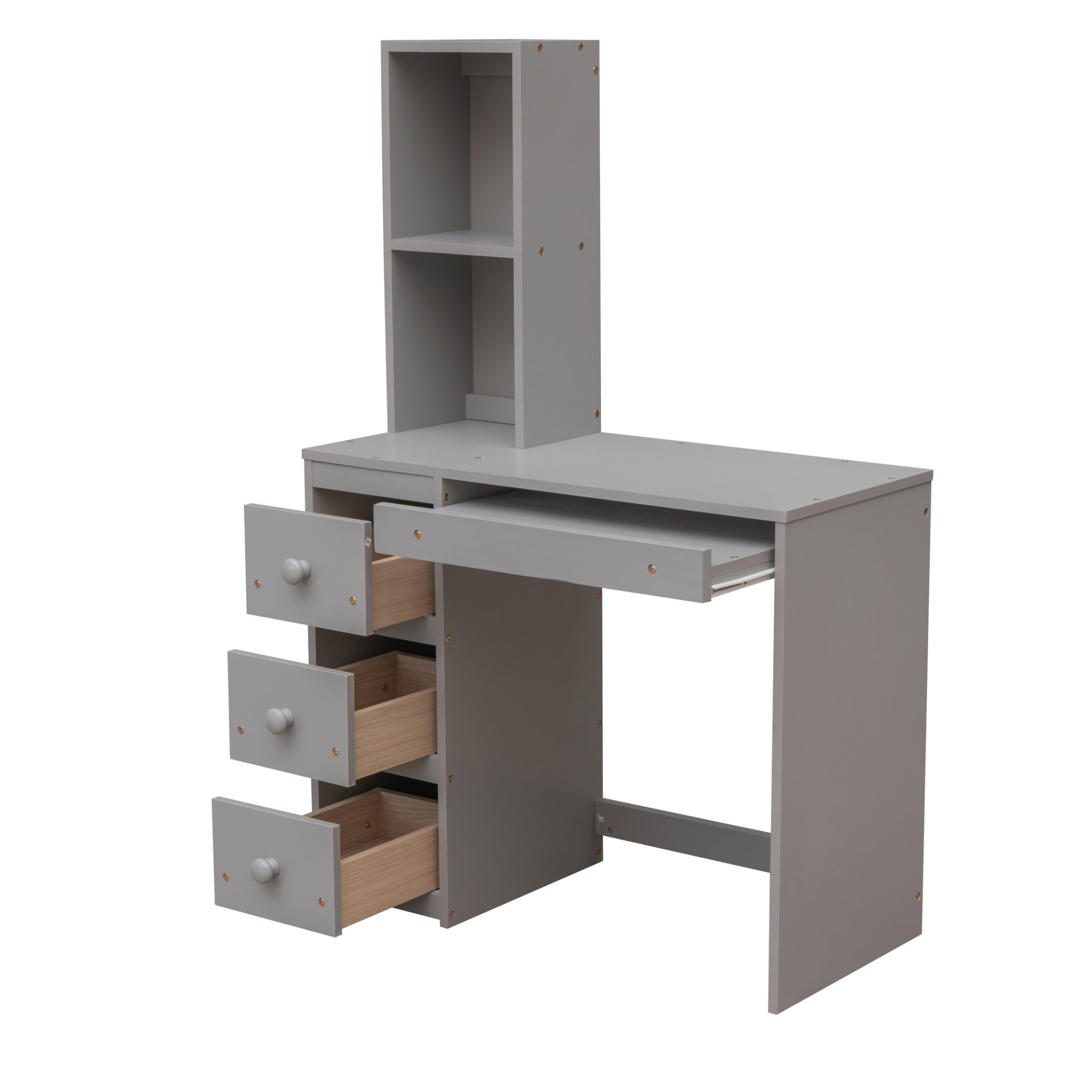 Twin Size Loft Bed With Stand Alone Bunk, Storage Staircase, Desk, Shelves, And Drawers - Gray - Image 16