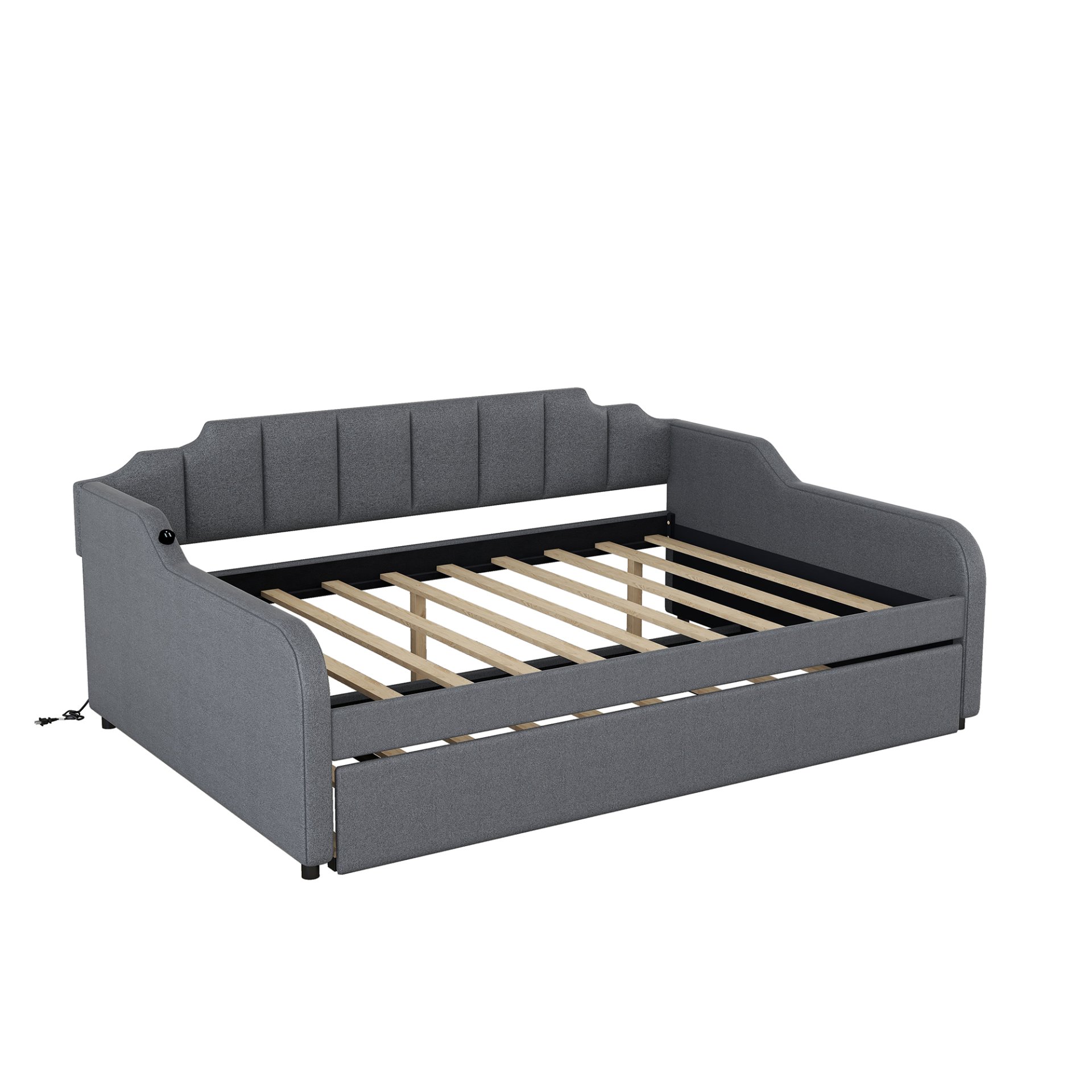 Full Size Upholstered Daybed With Trundle And USB Charging - Gray - Image 10
