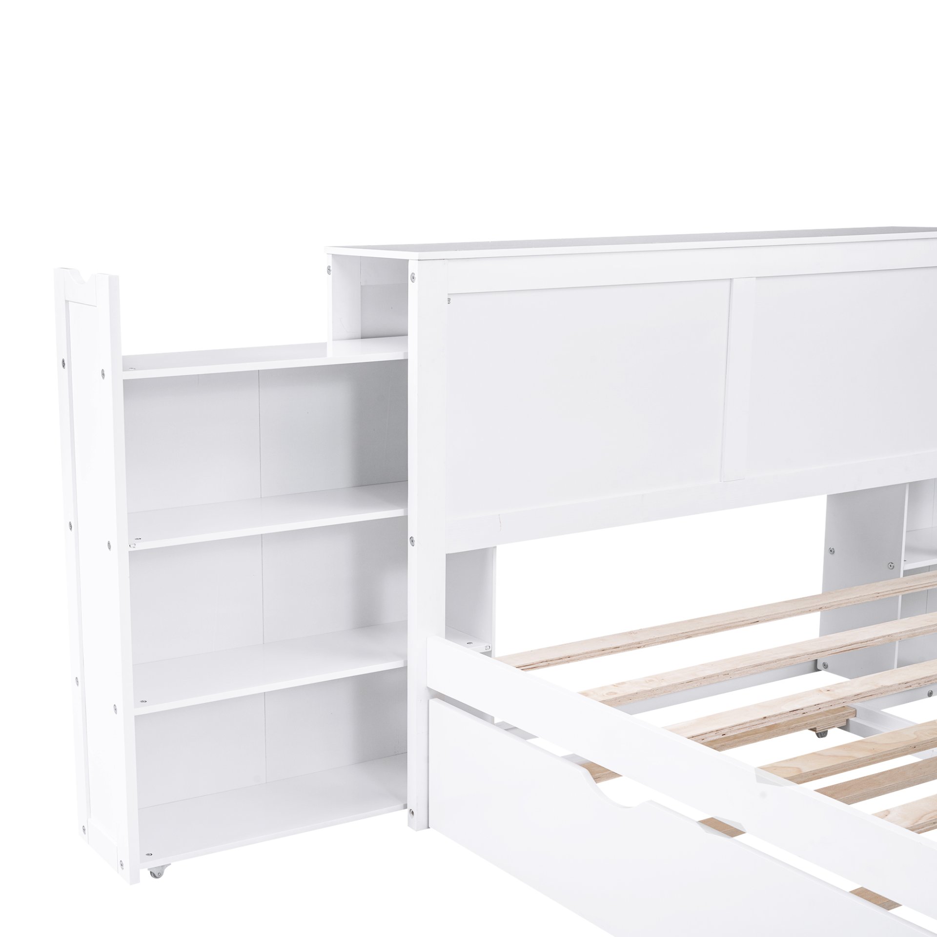 Full Size Storage Platform Bed With Pull Out Shelves And Twin Trundle - White - Image 18