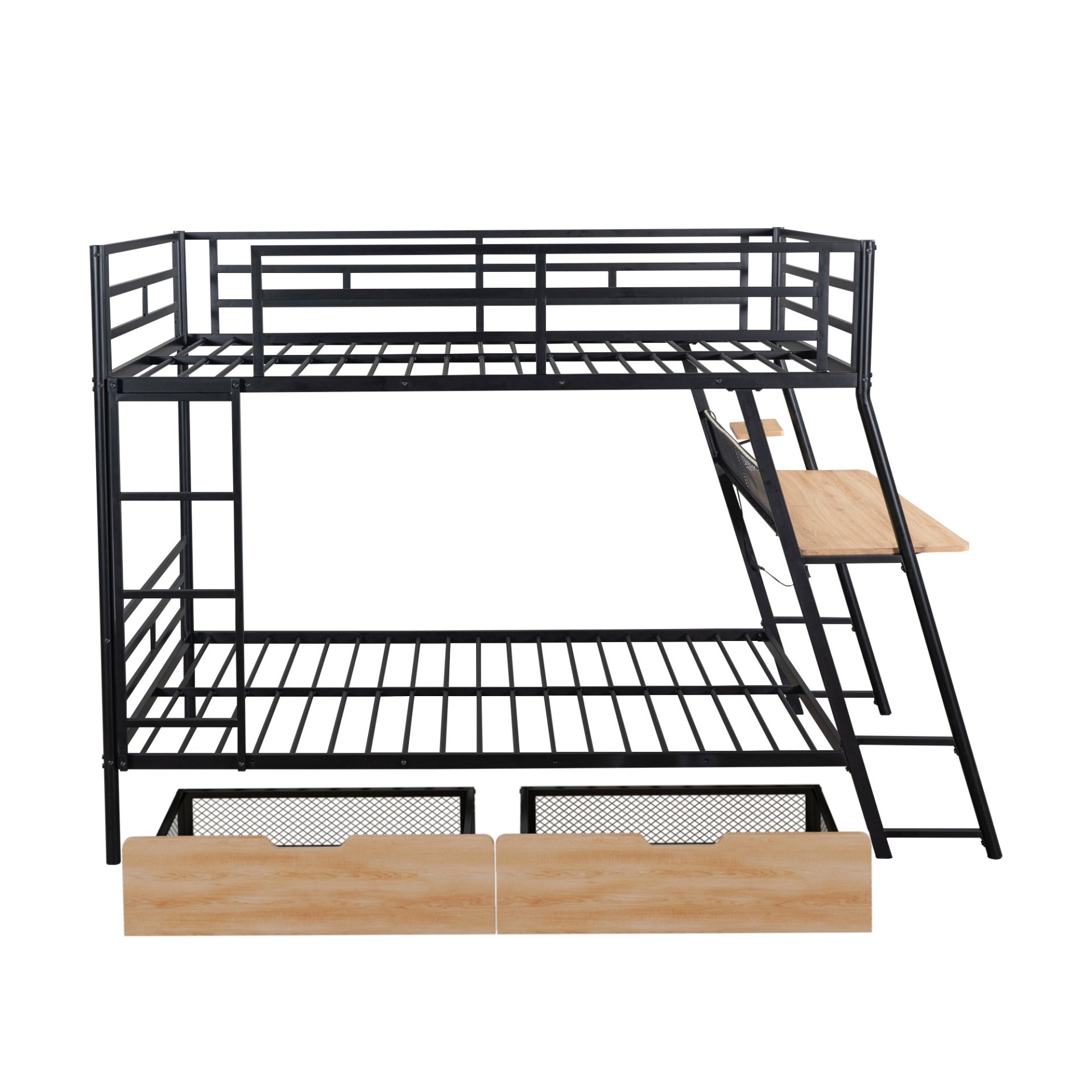Full Size Bunk Bed With Built In Desk, Light, And 2 Drawers - Black - Image 17