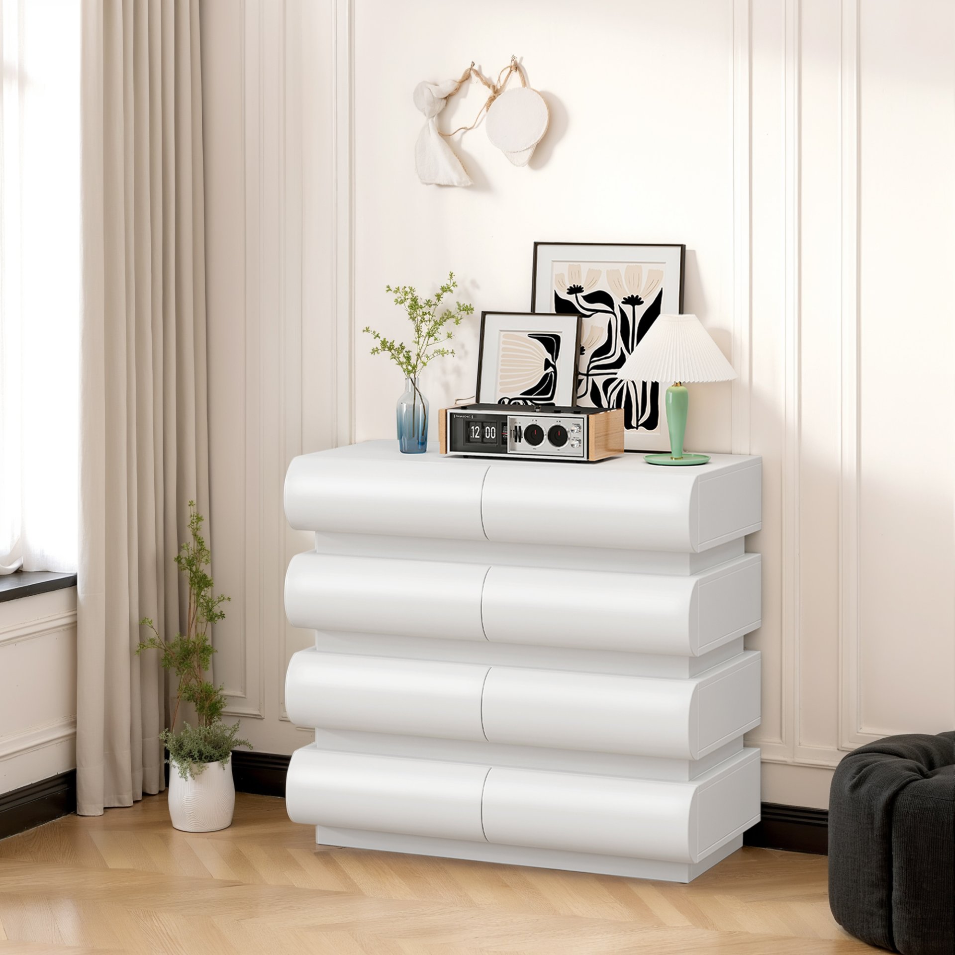 Minimalist Handle Less 8 Drawer Dresser With Wide Storage - White - Image 2