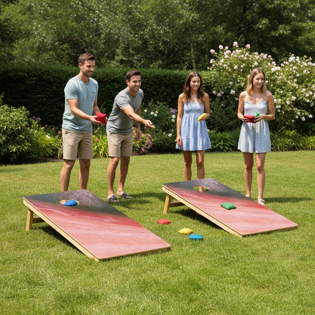 4X2 Ft Large Size Cornhole Board (Set of 2), Outdoor Game Board Set With 8 Bean Bags, Perfect For Lawn, Backyard, Beach, Park - Navy / Red / Brown - Image 4