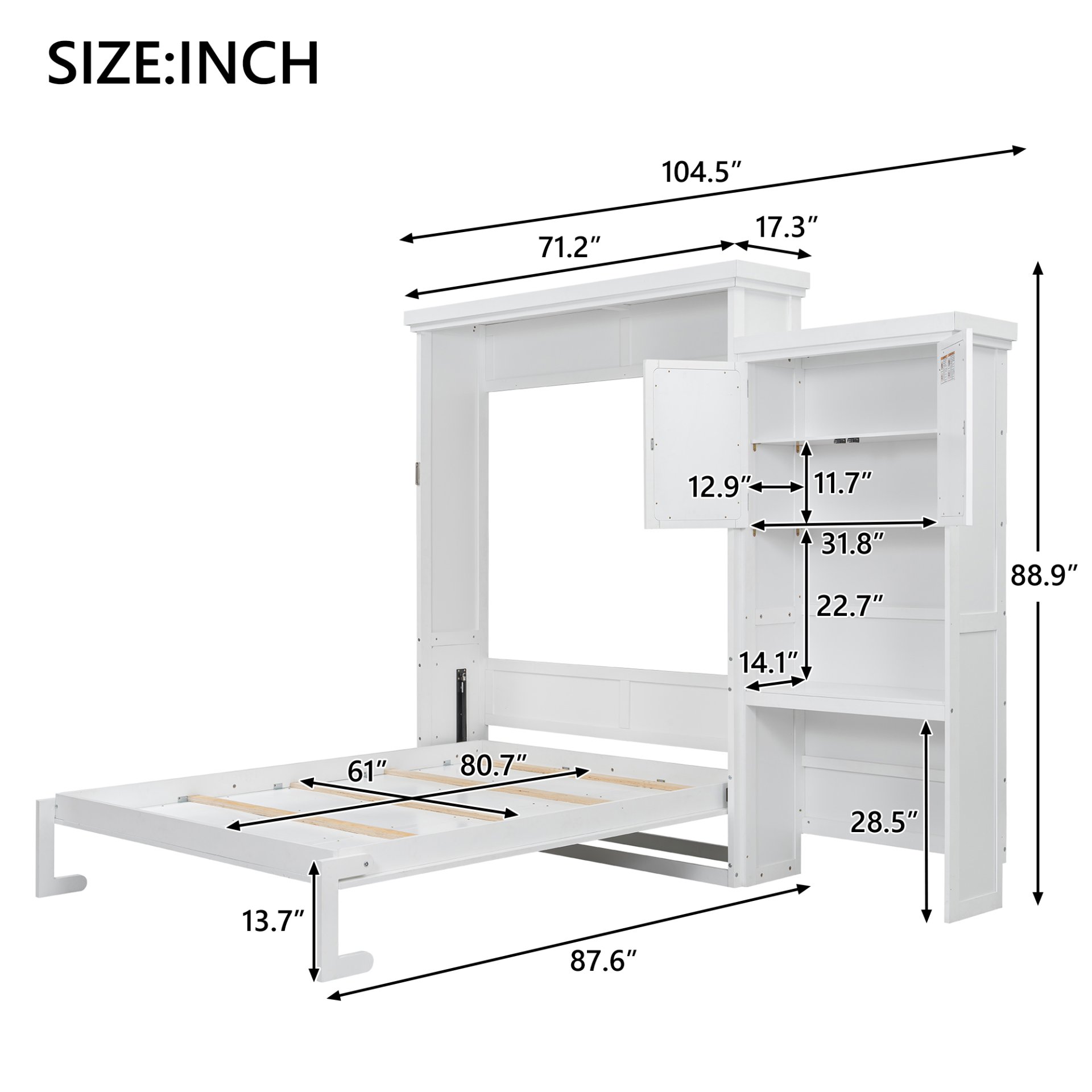 Queen Size Murphy Bed With Louvered Design And Multiple Storage Shelves - White - Image 3