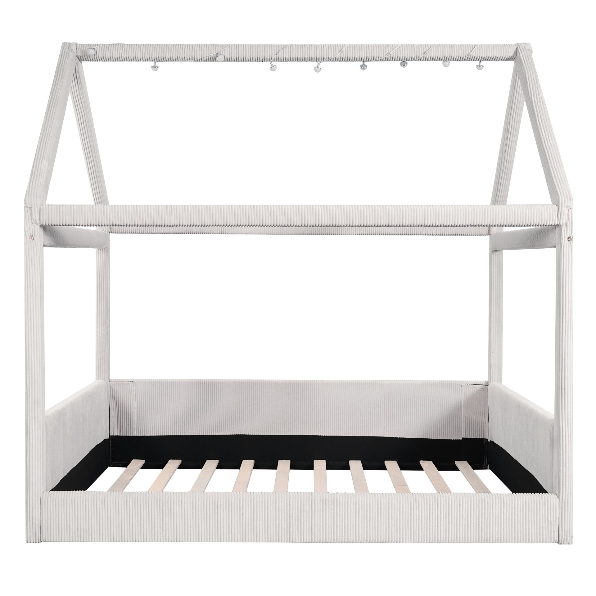 Full Size Upholstered House Style Daybed With LED Light Strips - Beige - Image 10