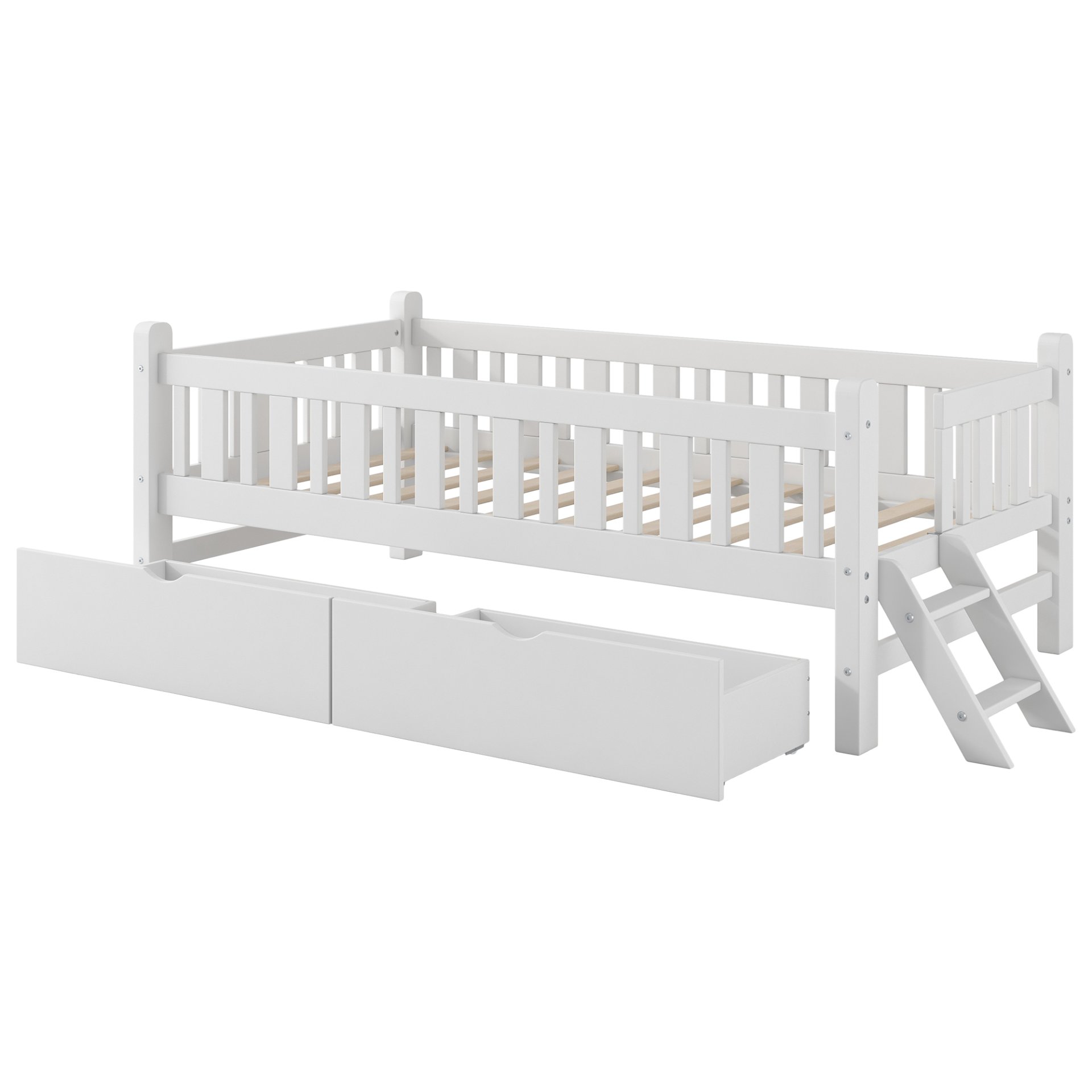 Twin Size Platform Bed With Guardrail And 2 Drawers - White - Image 11