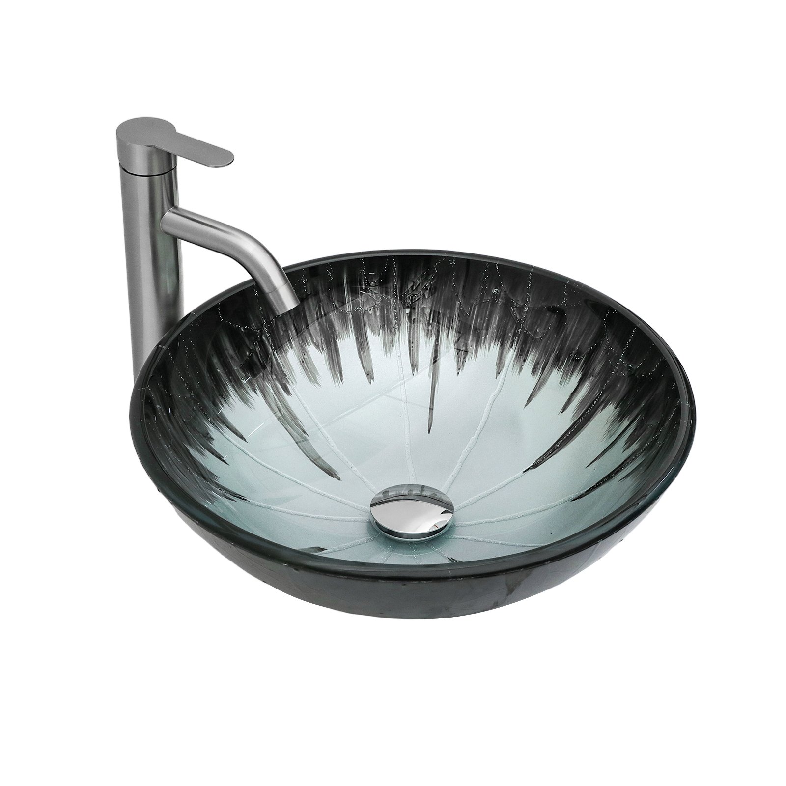 Crackle Vessel Sink With Pop Up Drain, Oval Bathroom Basin - Gray - Image 8