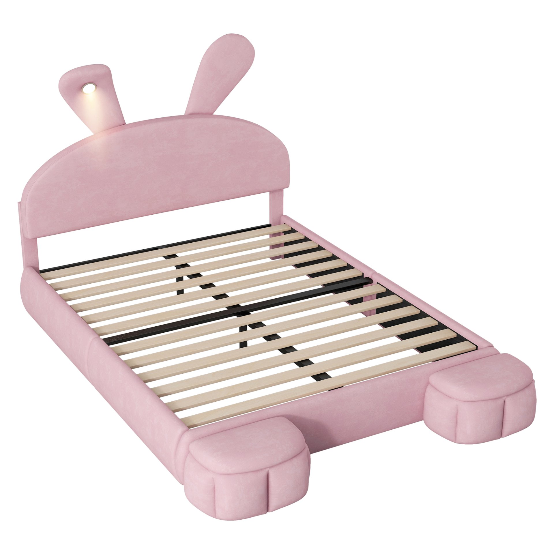 Full Size Upholstered Platform Bed With Cartoon Ears Headboard And Built In LED Light - Pink - Image 14