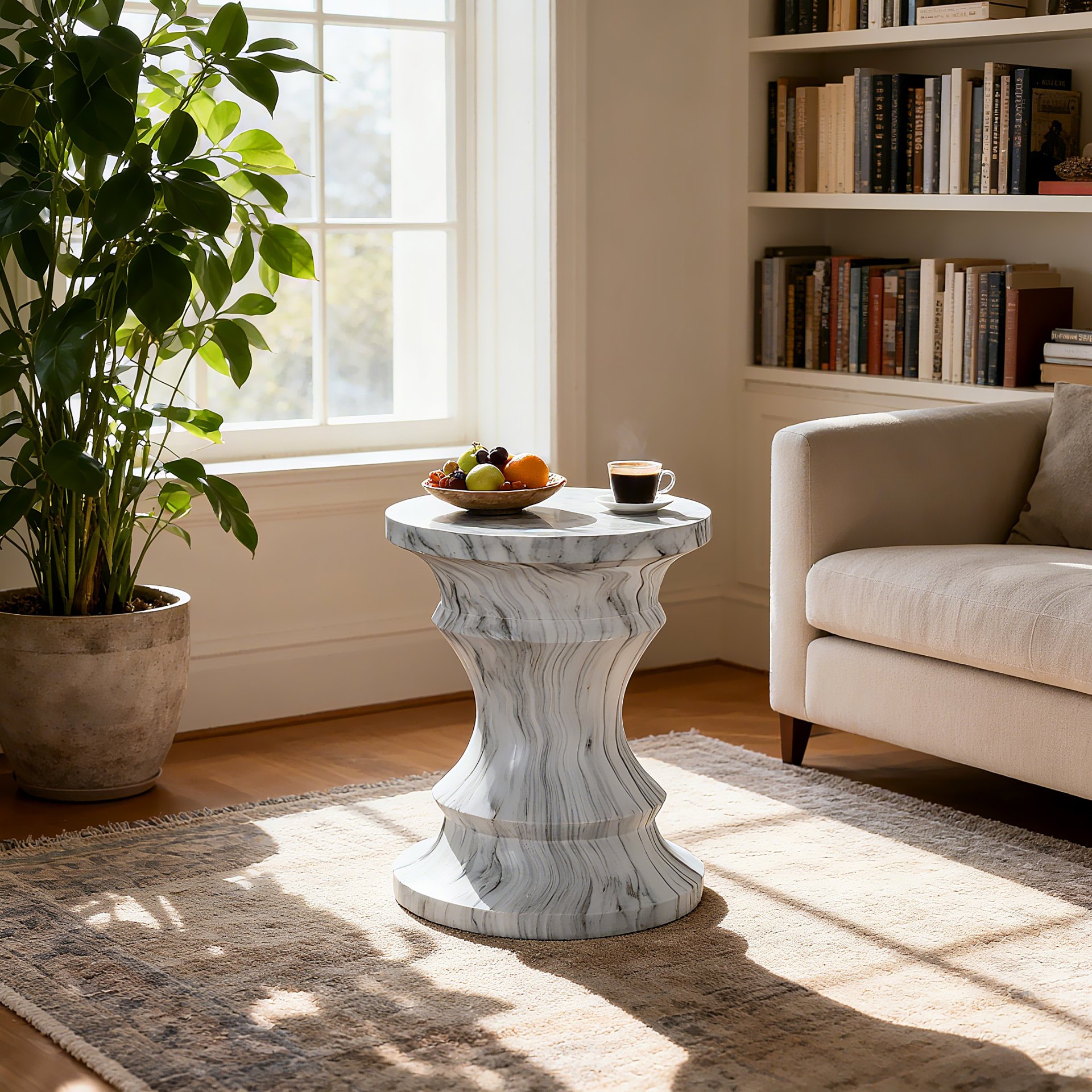 Geometric Round Outdoor End Table - Marble - Image 2