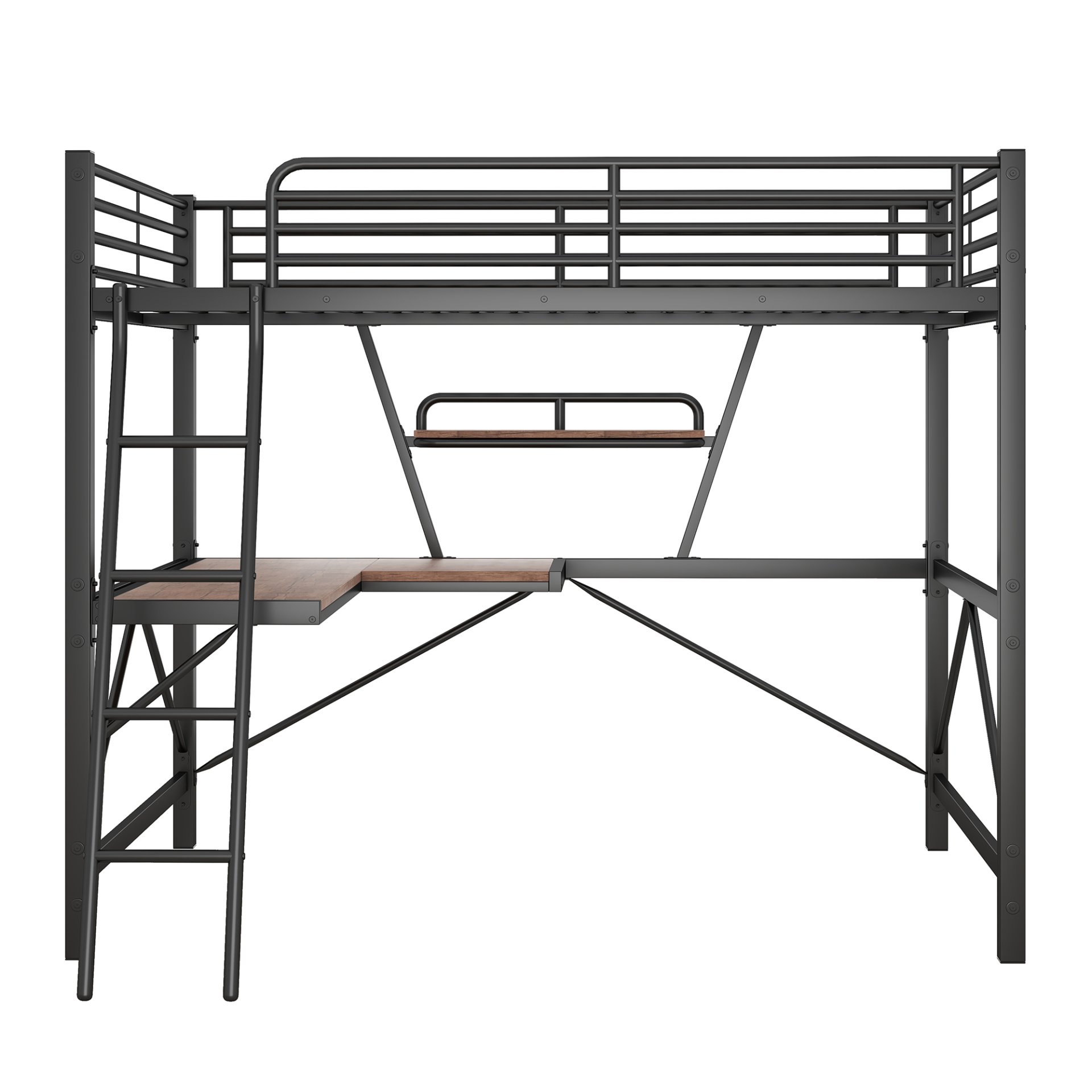 Full Size Loft Bed With Desk And Shelf - Black - Image 9