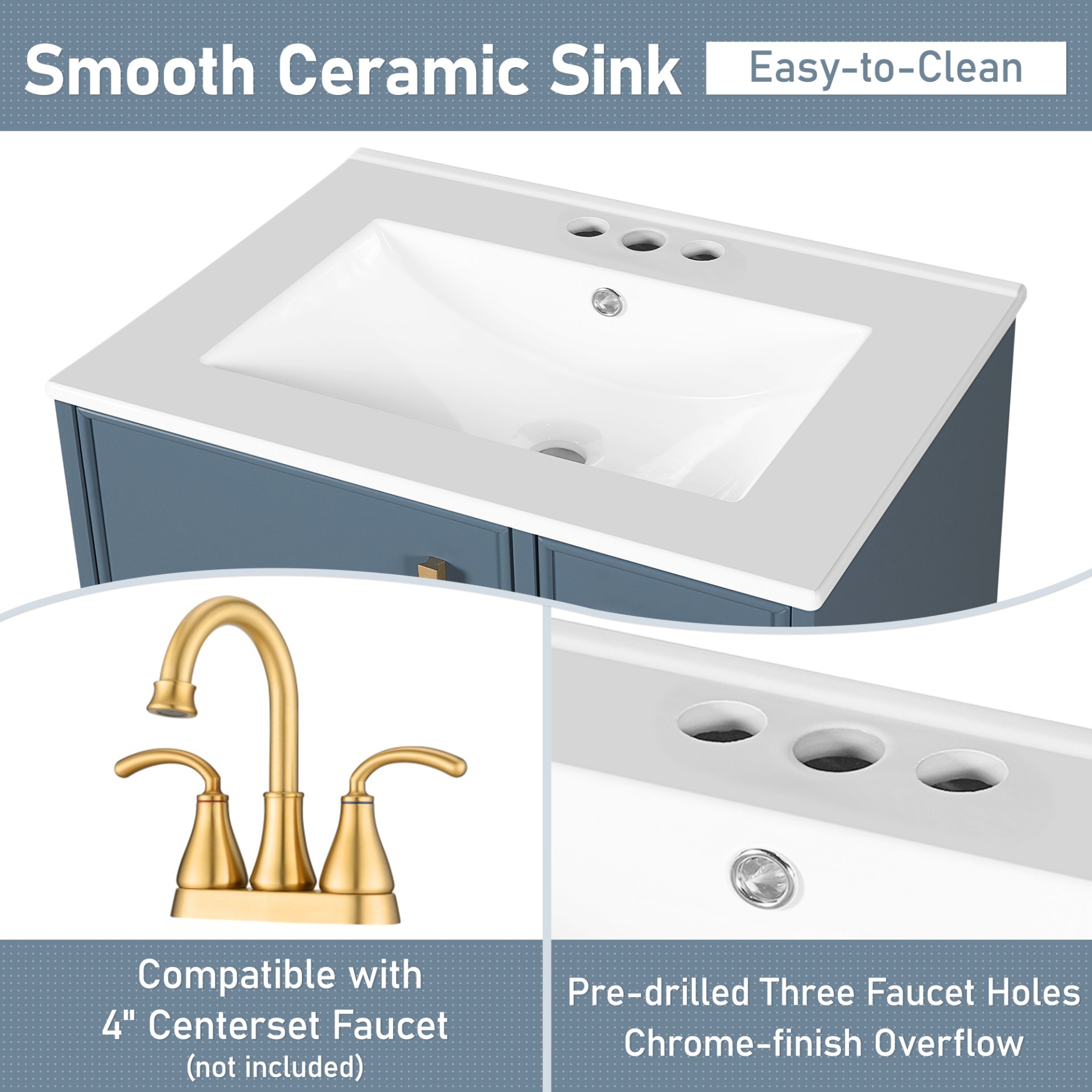 24" Bathroom Vanity With Sink, 1 Door, 2 Drawers, 2 Tier Pull Out Basket - Gray - Image 7