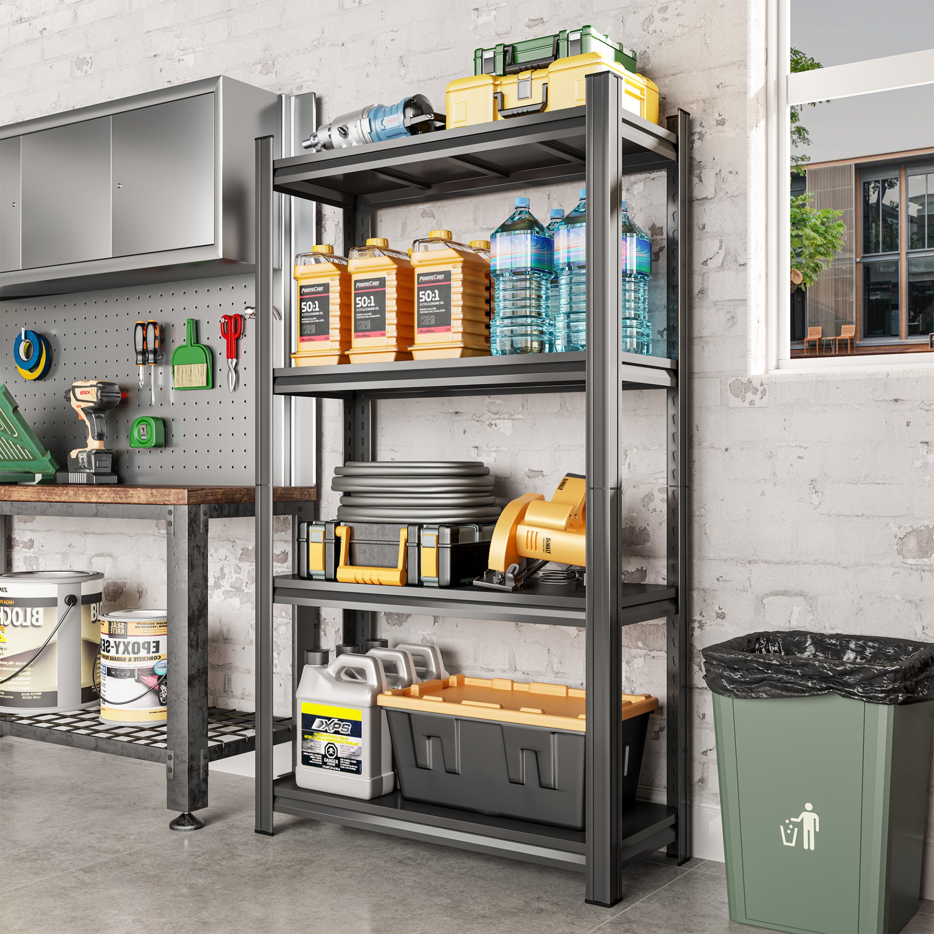 4 Tier Adjustable Storage Shelf, For Garage, Shed, Supermarket, Living Room, Multi Purpose Storage Shelf - Black - Image 2