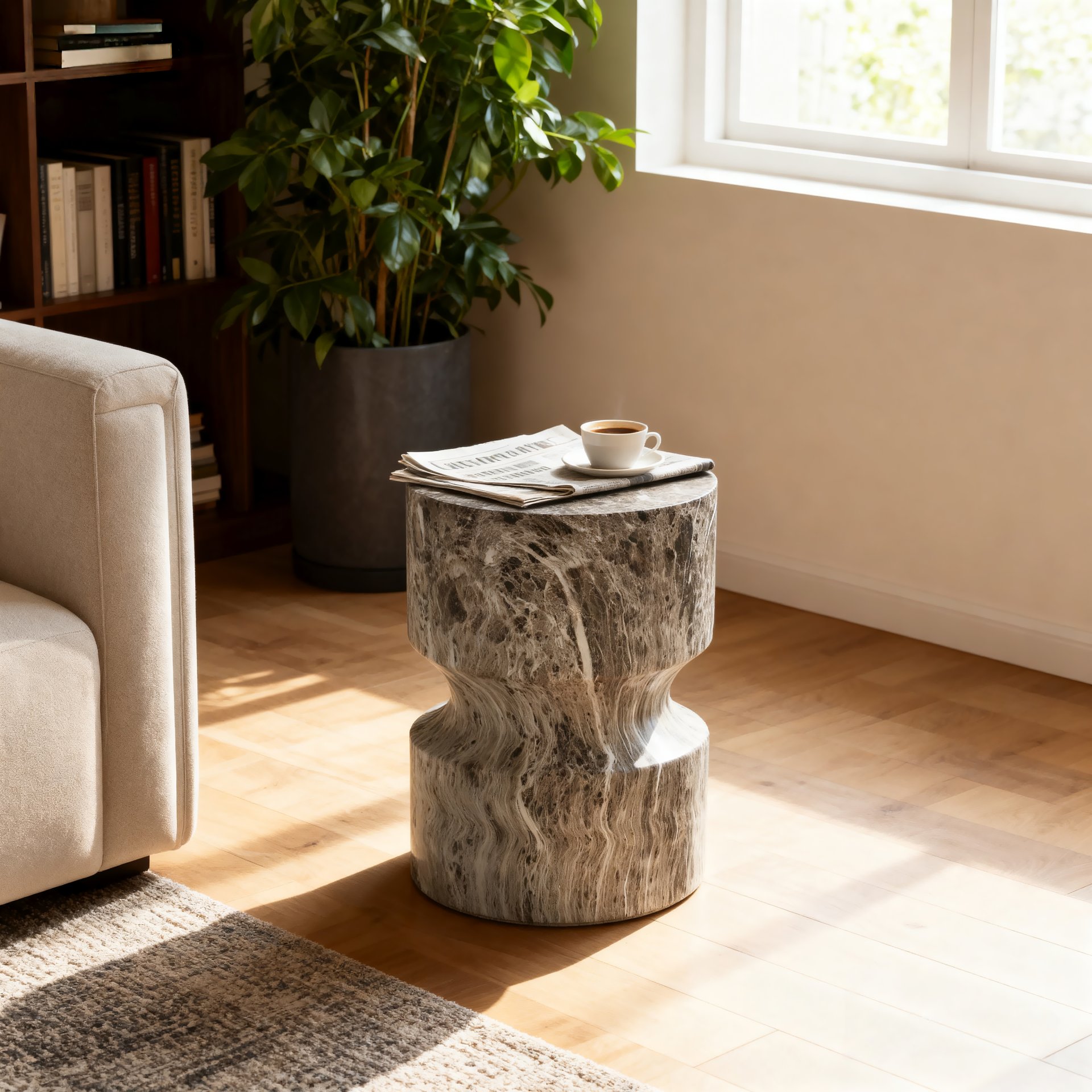 Outdoor Geometric Round End Table - Marble - Image 11