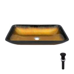 Gradient Vessel Sink Square Above Counter Bathroom Sink With Pop Up Drain - Gold