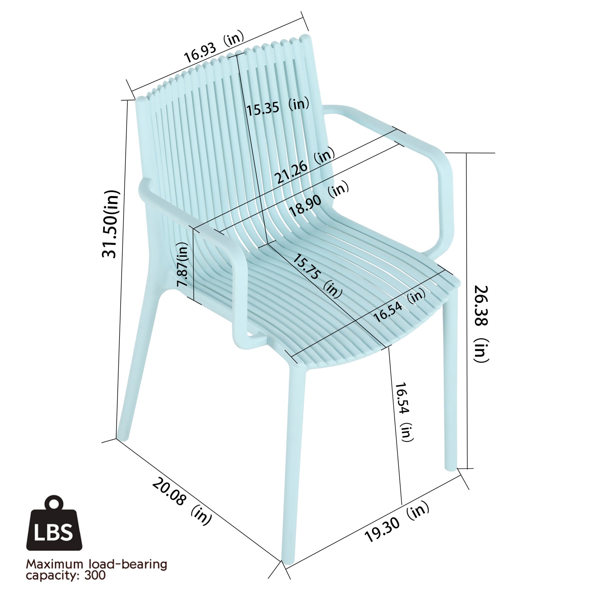 4 Piece Stackable Single Chairs With Vertical Stripe Design For All Weather - Light Blue - Image 3