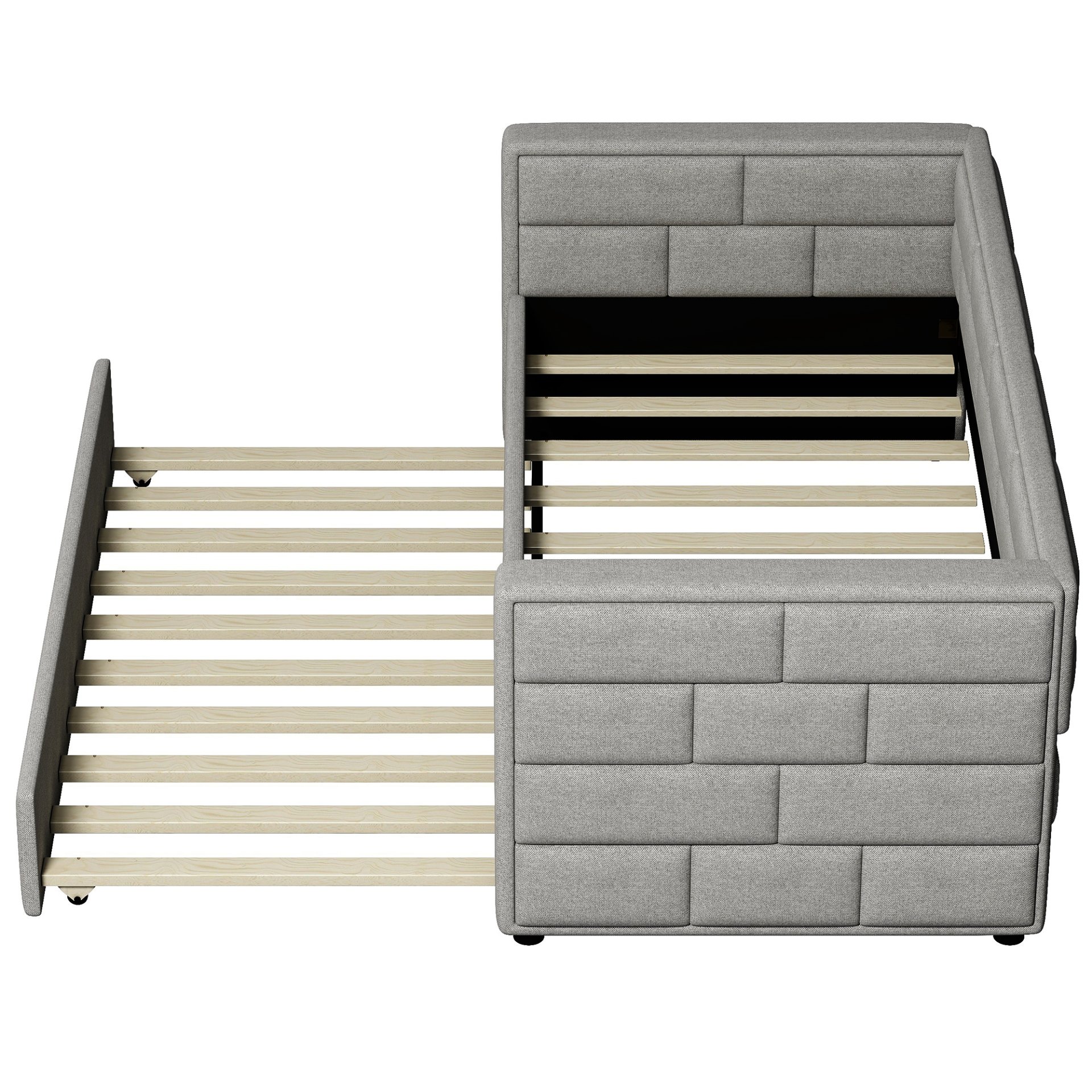 Upholstered Twin Size Daybed With Trundle, Padded Back And Sides - Gray - Image 10