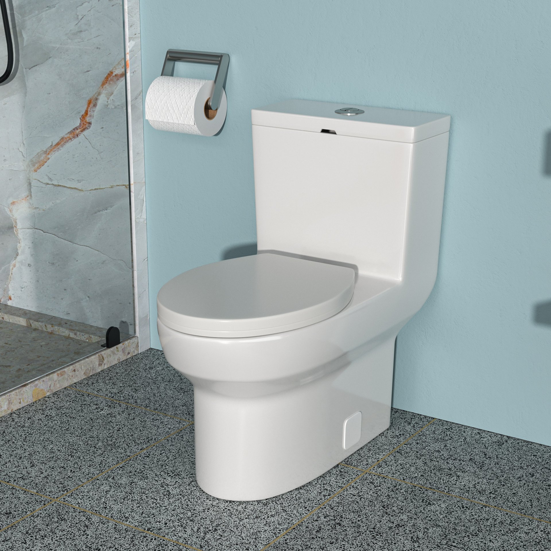 1 Piece Toilet & Dual Flush, Soft Closing Seat - White - Image 2