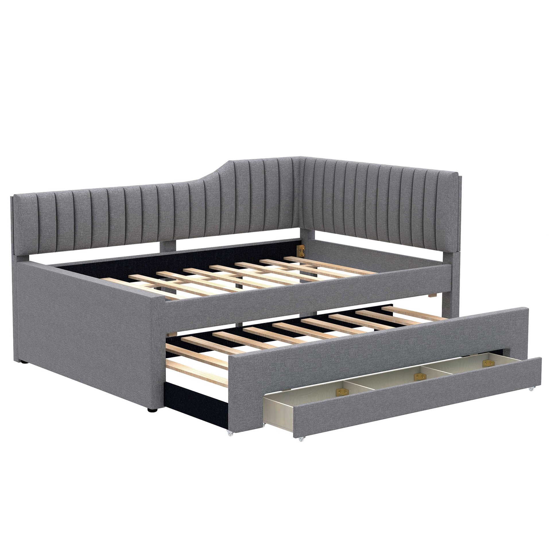 Full Size Upholstered Daybed With Trundle And 3 Drawers - Gray - Image 9