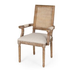 Upholstered Dining Chair With Cane Backrest - Beige