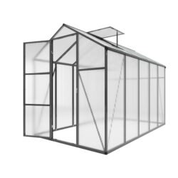 Gain Height Windproof Greenhouse 6 X 10 Ft Polycarbonate With Raised Base And Anchor Alloy Frame, All Season Outdoor Garden Structure - Black