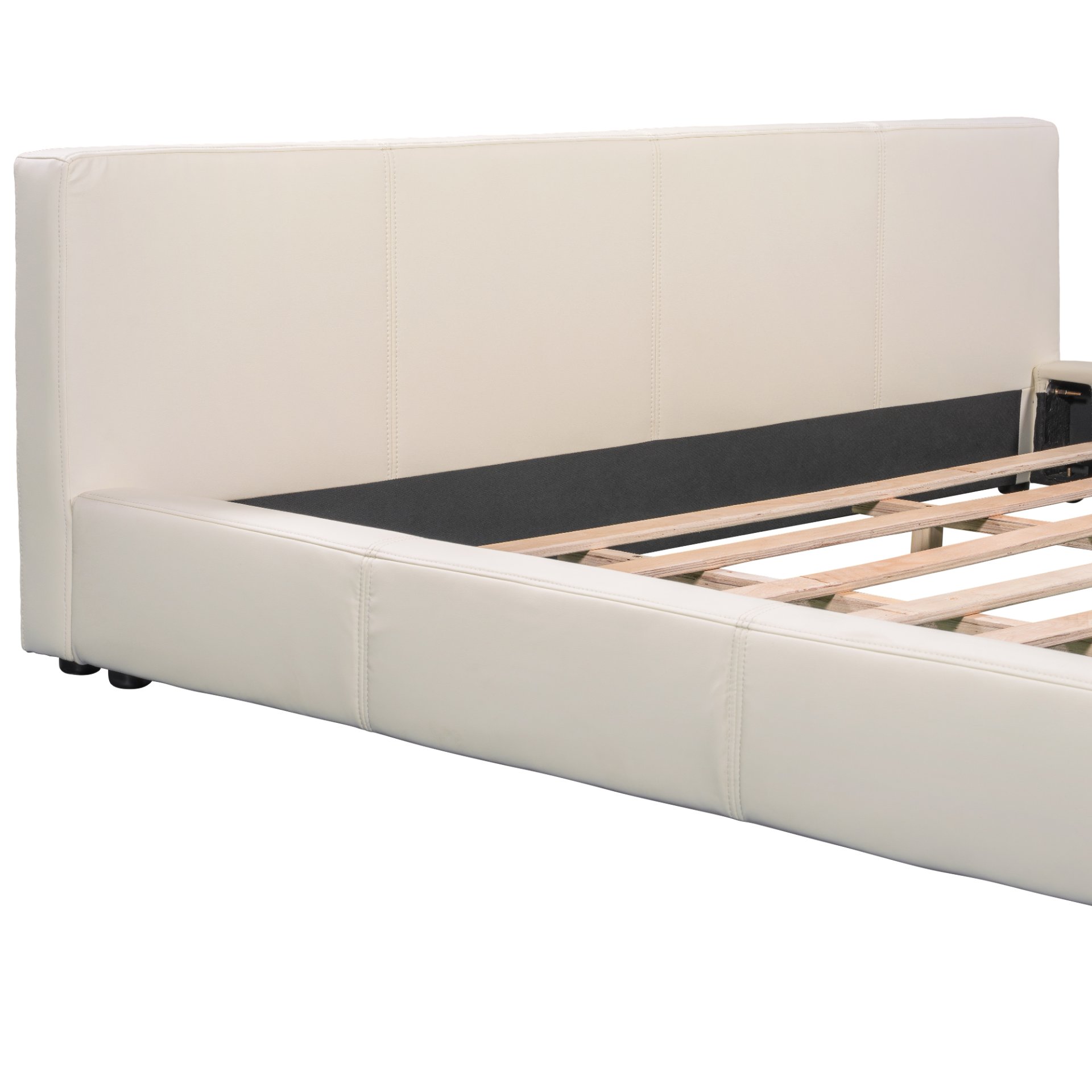 King Size Upholstered Bed With Minimalist Design - Beige - Image 8