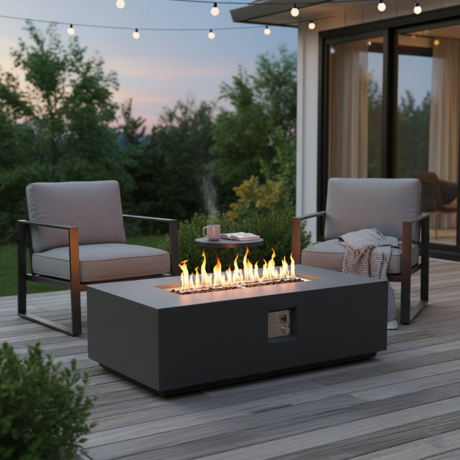 Volon - Rectangular Fire Pit Table, Propane Powered, 50,000 BTU - Light Gray - Image 2