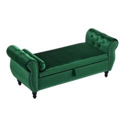 Multifunctional Storage Ottoman Bench With 1 Pillow - Emerald