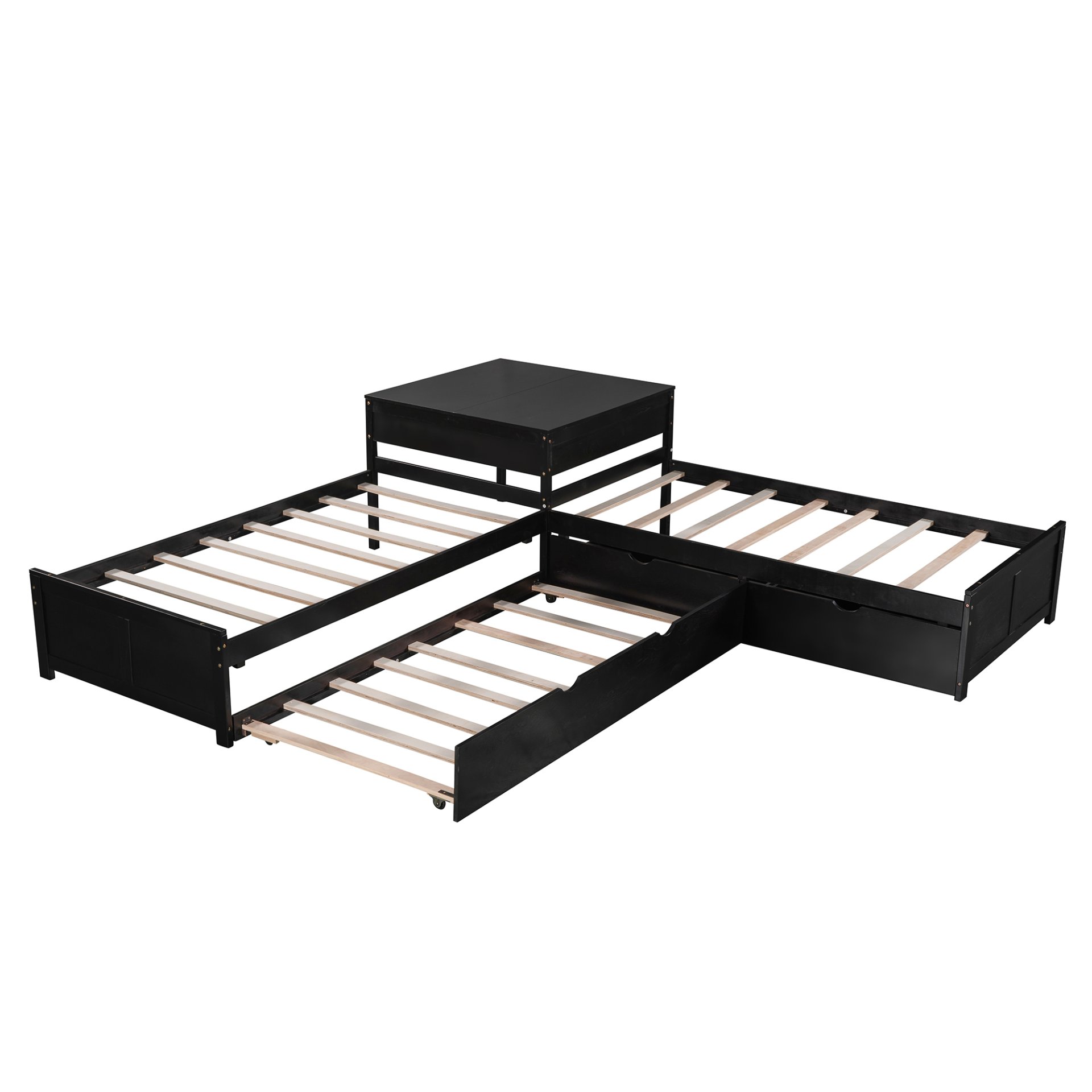 L-Shaped Platform Bed With Trundle And Drawers Linked With Built In Desk, Twin - Espresso - Image 8