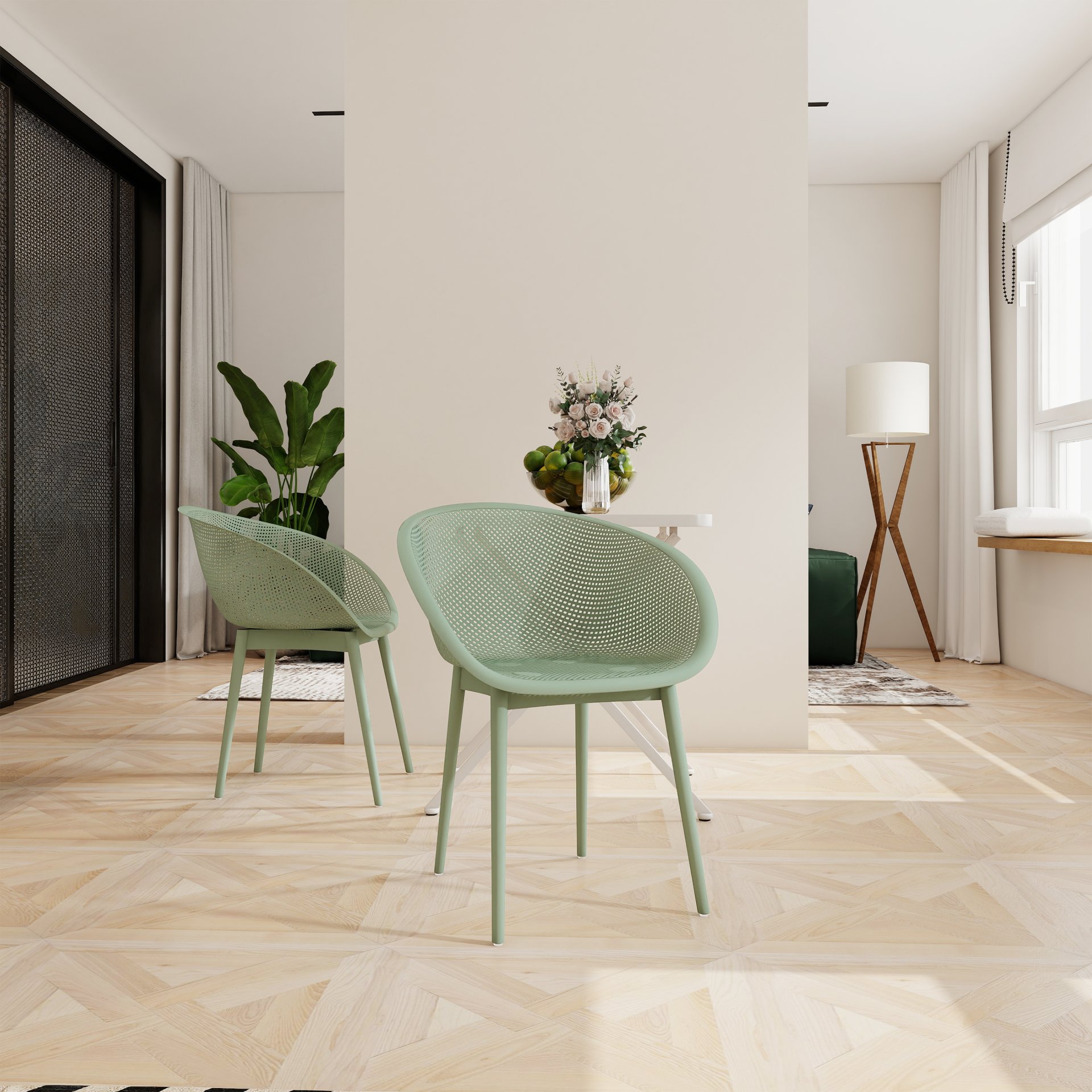 2 Pack Lounge Chair Set With Folding Square Table - Khaki / Pale Green / White - Image 4