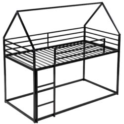 Twin Over Twin House Bunk Bed With Built In Ladder - Black