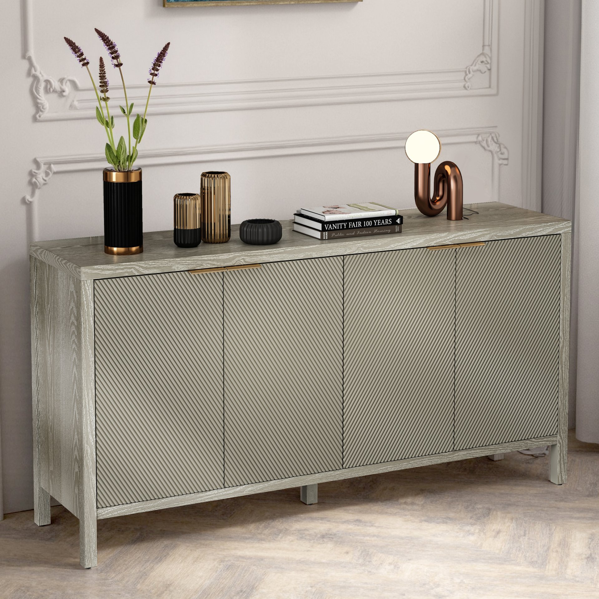 Buffet Cabinet With 4 Doors, Storage Sideboard For Living Room, Dining Room - Champagne - Image 10