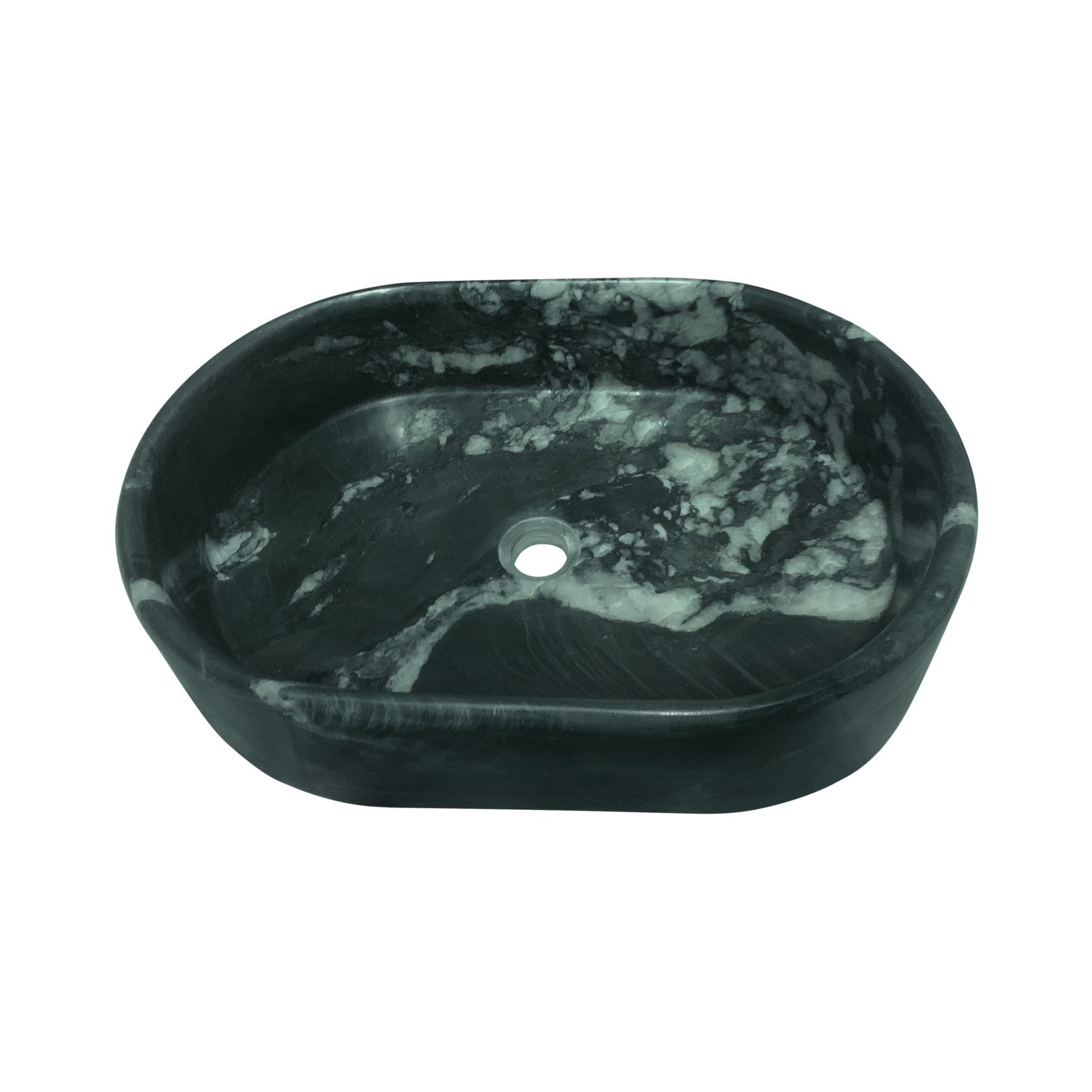 Vessel Sink, Semi Polished Surface, Genuine Real Marble, Oval Shape - Green - Image 11