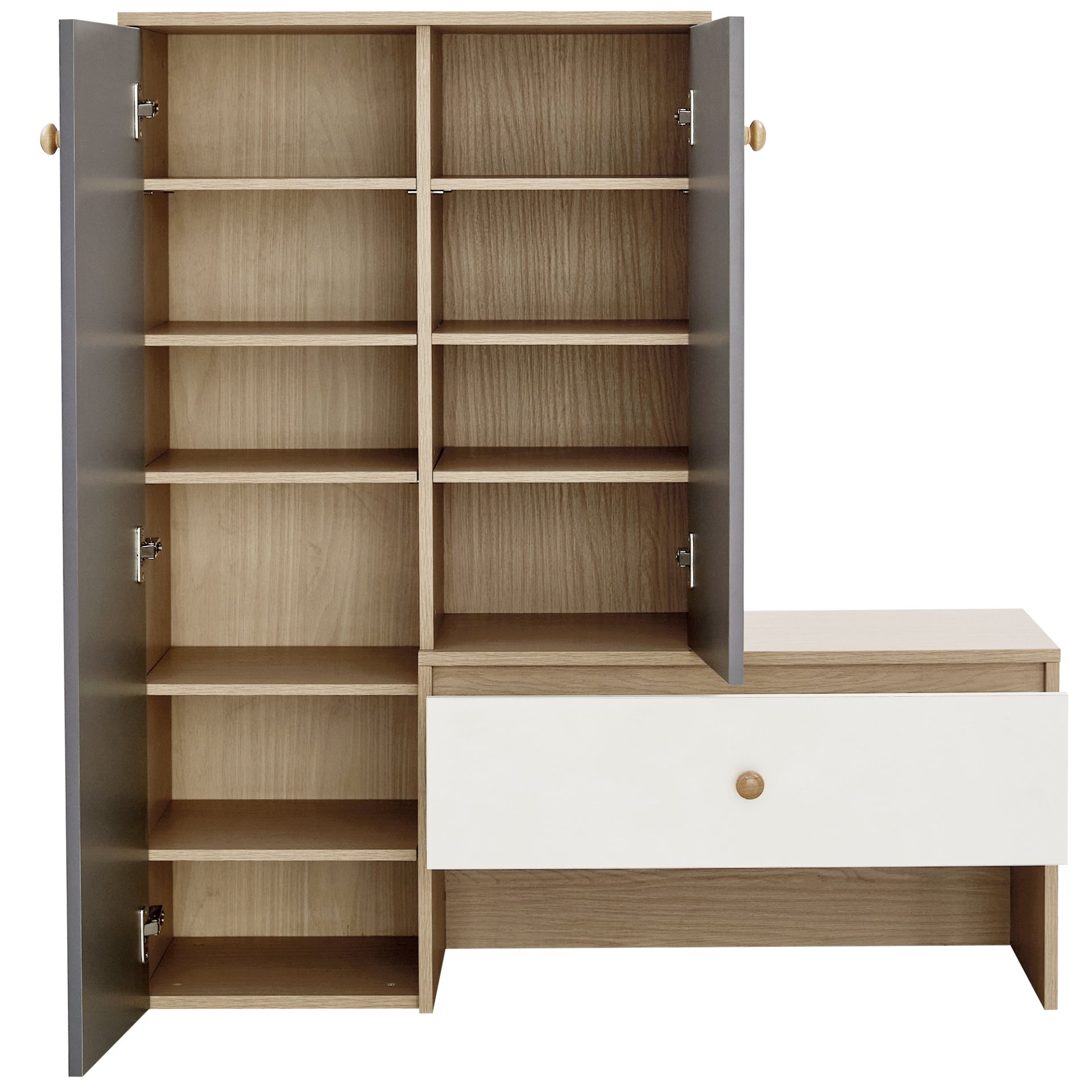 Modern Multi Functional Shoe Storage Bench & Cabinets With Adjustable Shelves - Gray / Natural Wood / White - Image 5