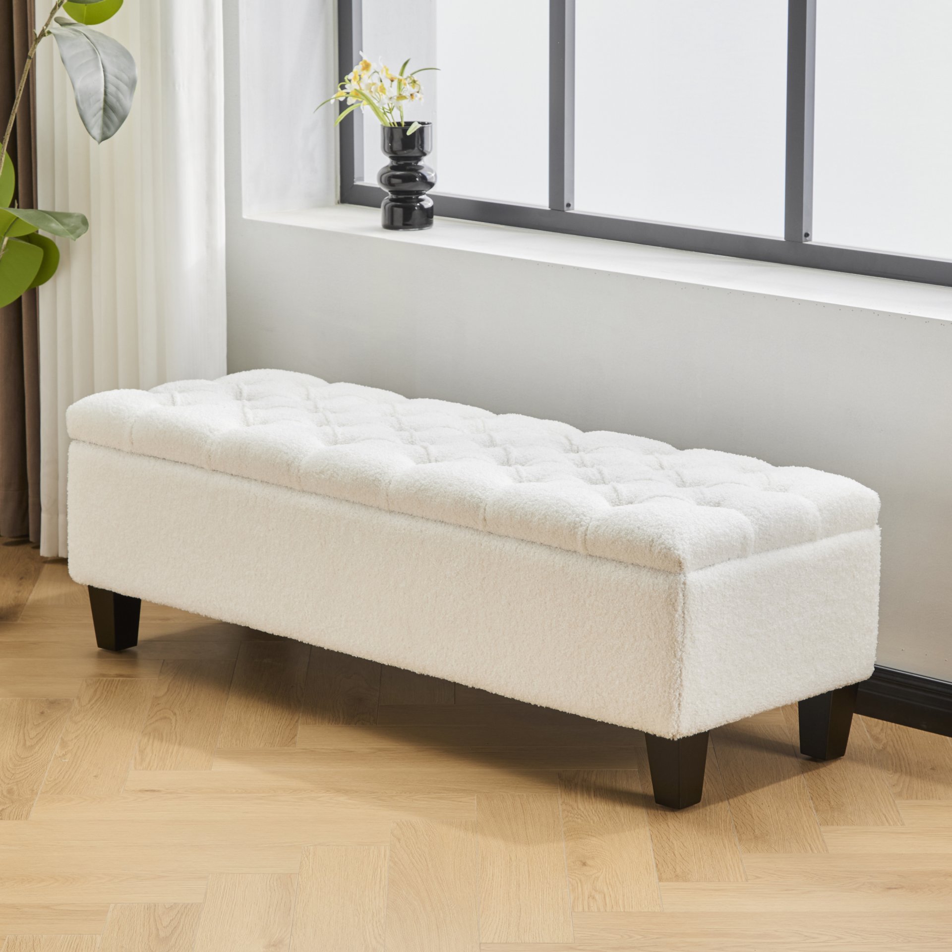 Ottoman Bench With Storage - White - Image 2