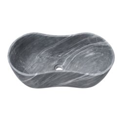 Bathroom Vessel Sink, Wavy Design, Semi Polished Surface - Gray