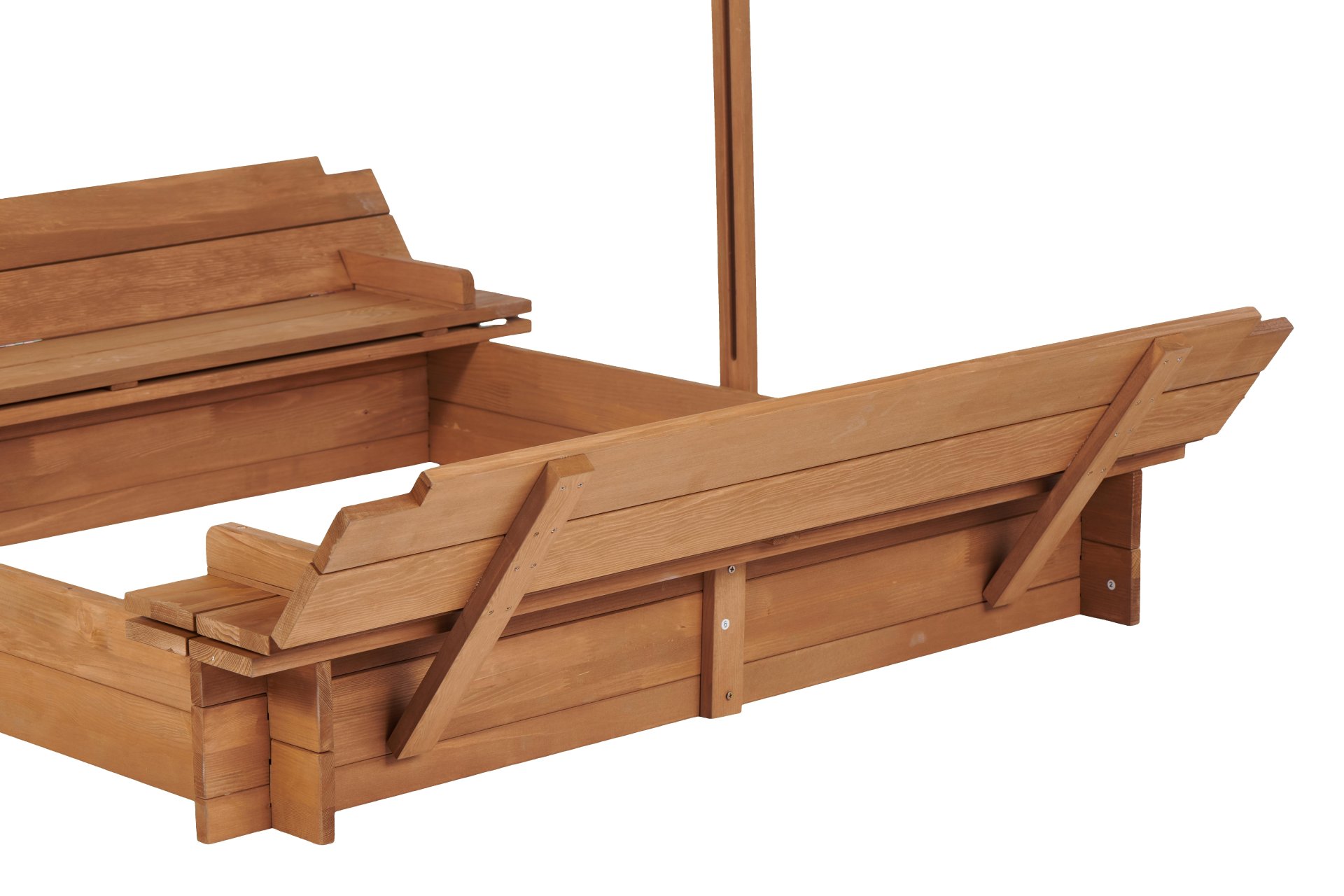 Kids Sandbox With Adjustable Cover, Sand Box With 2 Foldable Bench Seats, Outdoor Sandpit For Backyard Play - Light Brown - Image 22