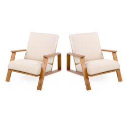 Outdoor Patio Lounge Chair (Set of 2) - Teak / Beige
