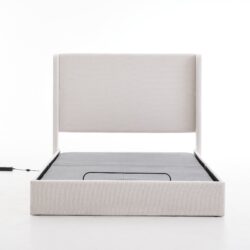 Caron - Queen Size Upholstered Wingback Bed With Adjustable Base Bundle Set - Ivory