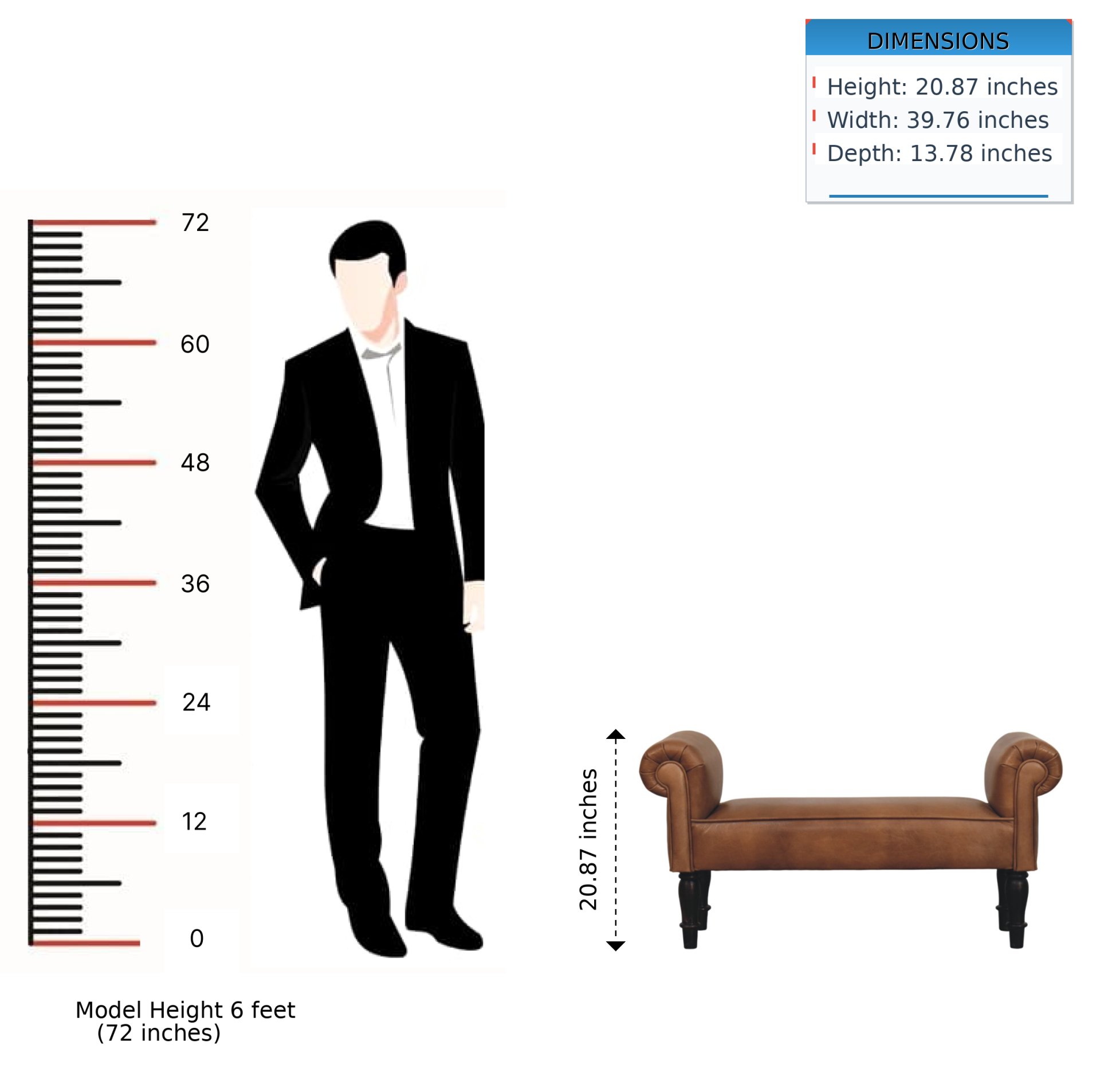 Buffalo - Leather Rolled Arms Bench - Brown - Image 12