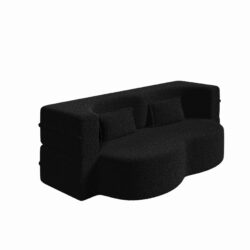 Modern Floor Sofa With 2 Pillows, Convertible Teddy Fabric Foam Filled Sleeper Sofa Bed, Full Size Folding Mattress For Living Room Guest Bed, Playroom, No Assembly Required - Black