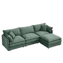 Modular L-Shaped Sectional Sofa, 3 Seater Cloud Couch With Movable Ottoman - Mint Green