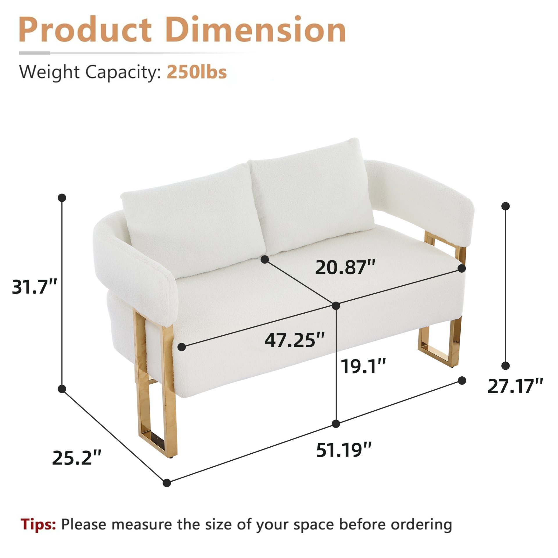 Decorative Upholstered Side Chair For Living Room - White / Gold - Image 3