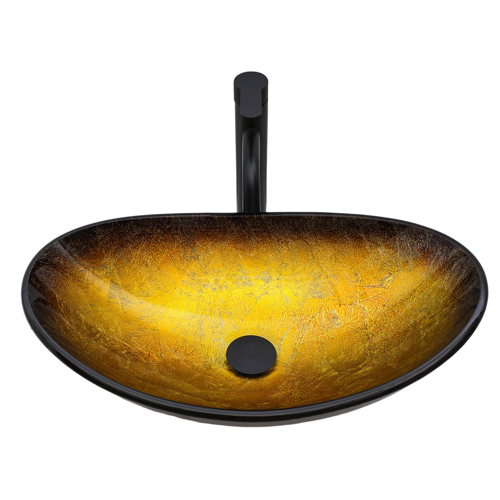 Vessel Sink With Pop Up Drain, Boat Shape Above Counter Bathroom Sink - Gold - Image 7