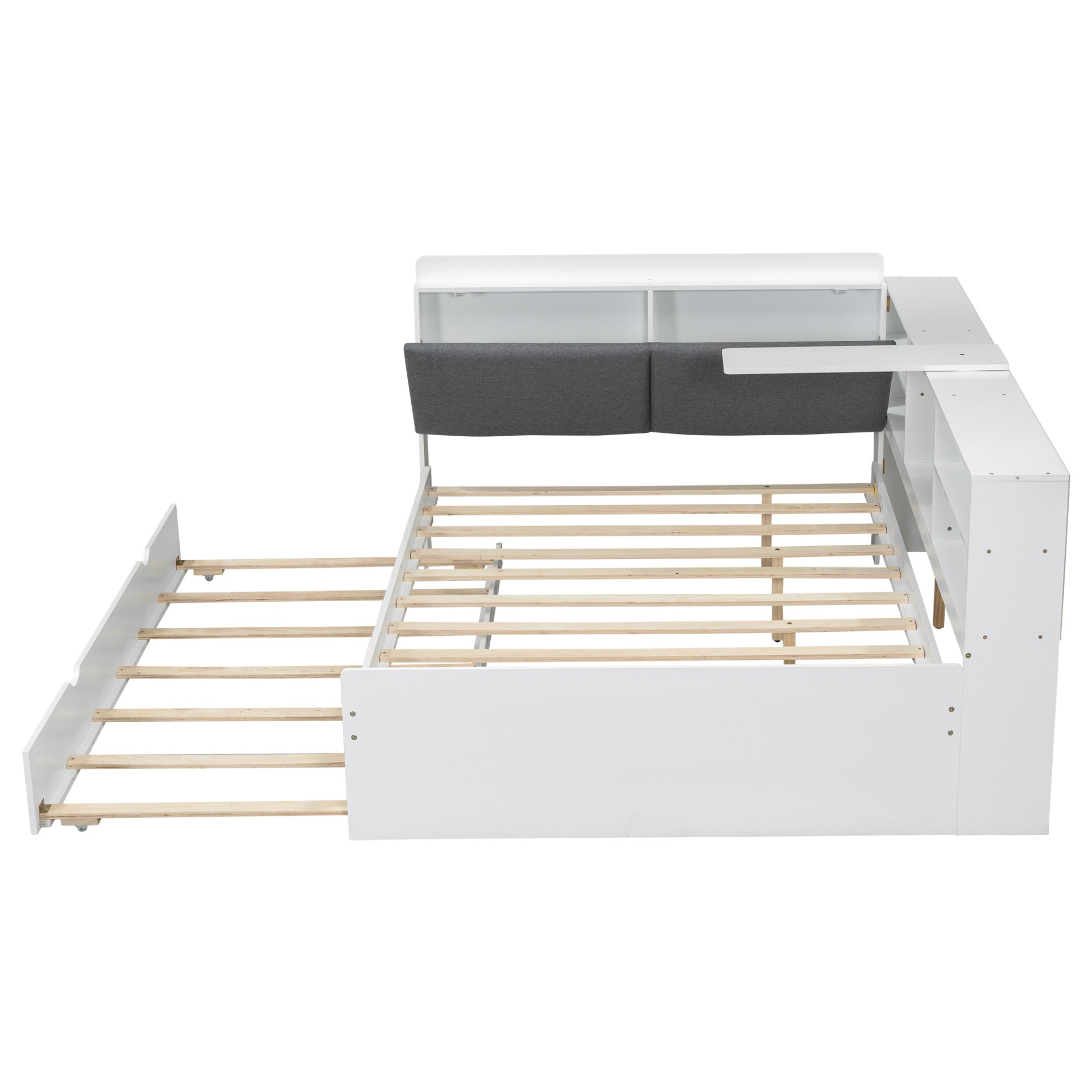 Full Size Platform Bed With Trundle, Shelves, And Storage Headboard - White - Image 16