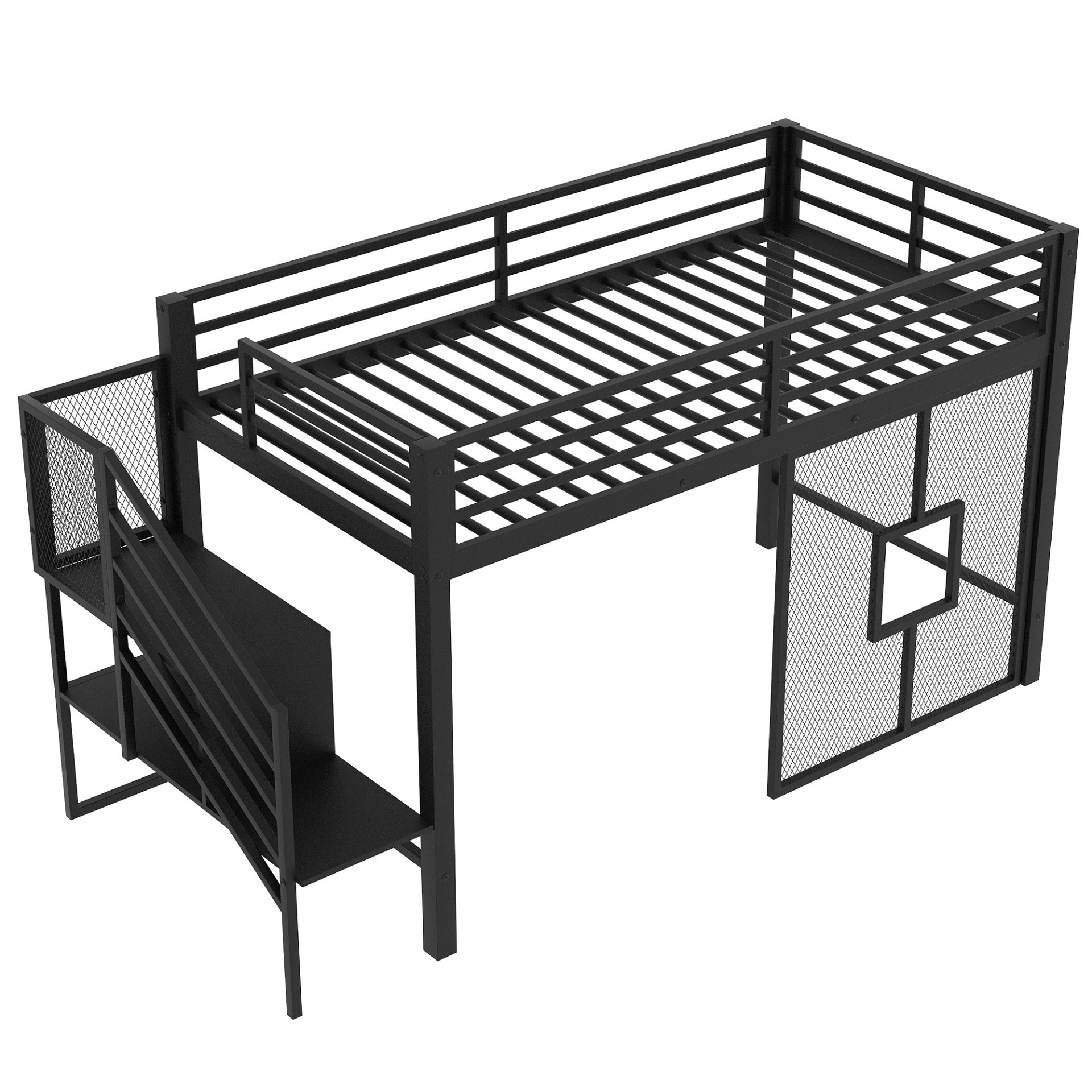 Twin Low Loft Bed Frame With Storage Staircase - Black - Image 8