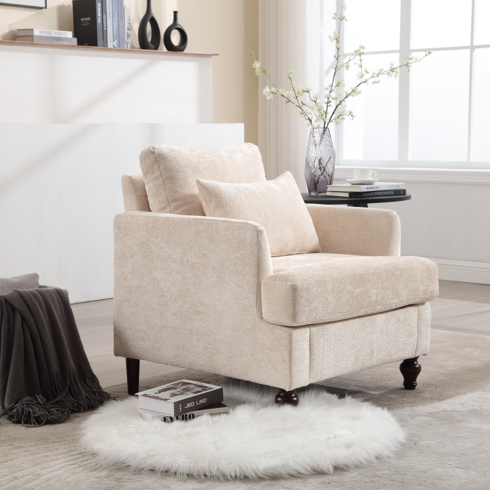 Modern Accent Lounge Chair With Tufted Club Design - Beige - Image 7