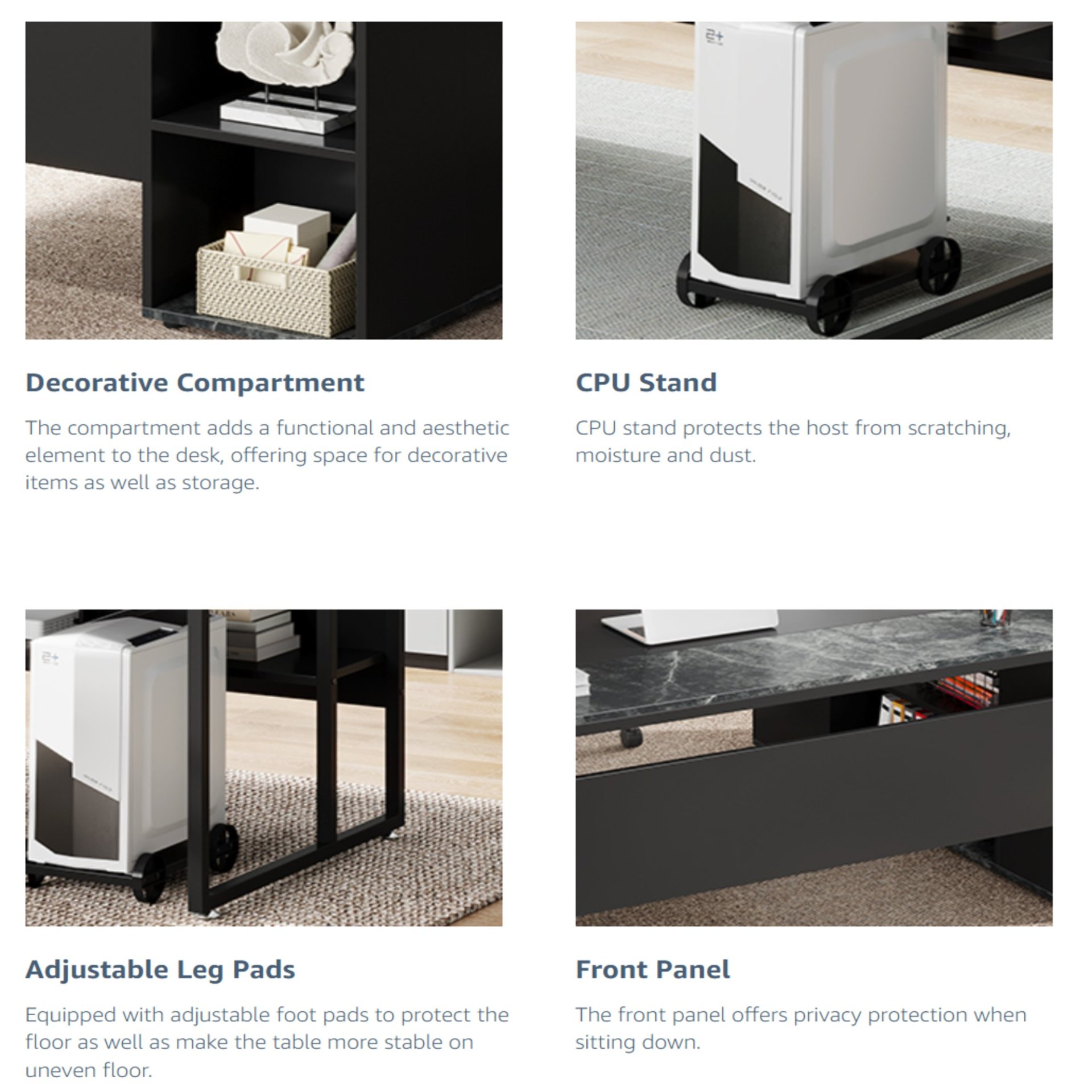 L-Shaped Executive Desk & Cabinet Storage, Office Furniture Set For Home - Gray / Black - Image 10